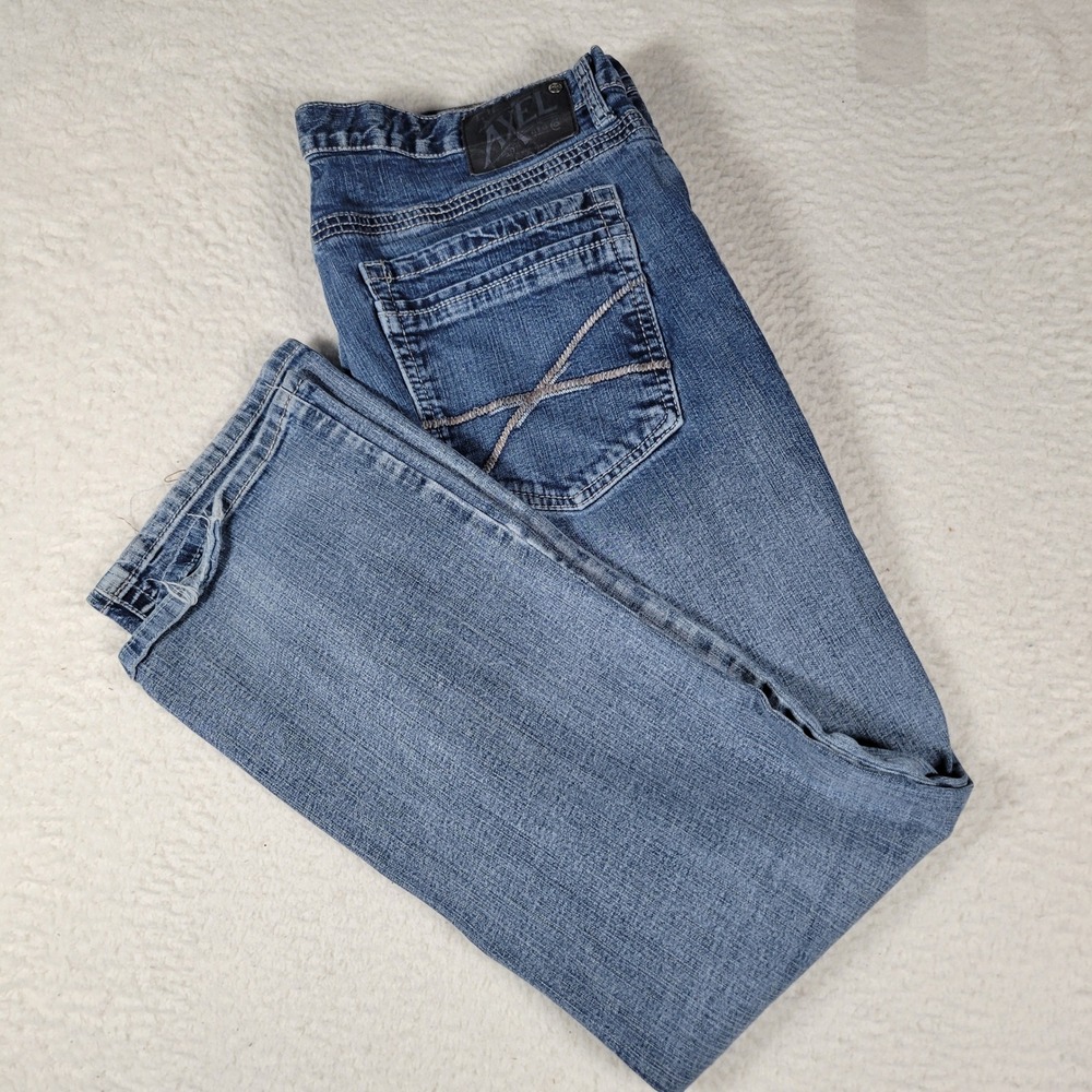 Axel Jeans Aspetuck Mens Size 38x31 Blue Straight Leg Medium Wash distressed